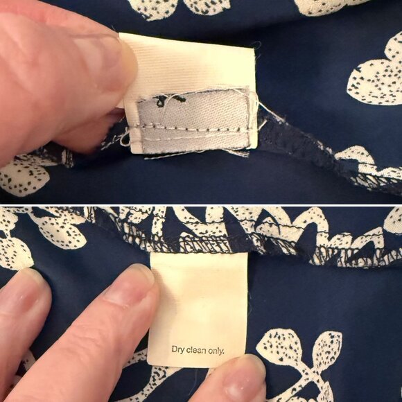 J Crew Womens Navy Floral Silk Midi Dress Size 12 Elastic Waist Scoop Neck - Picture 13 of 14